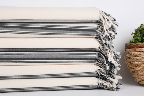 Organic Turkish Beach Towel - Grey + Black Peshtemal
