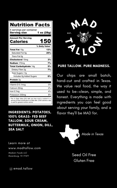 Mad Tallow Beef Tallow Chips - Sour Cream & Onion Salt