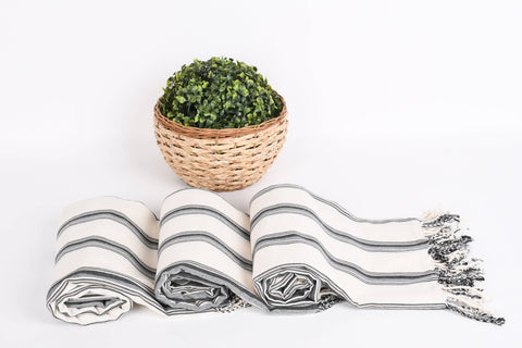 Organic Turkish Beach Towel - Grey + Black Peshtemal