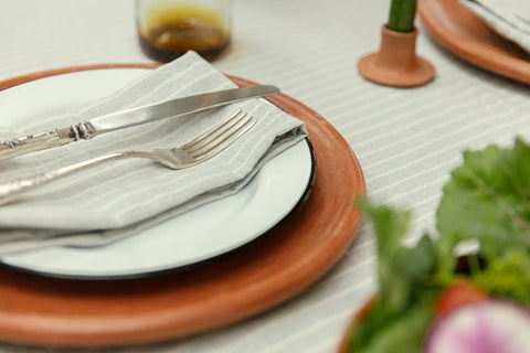 Dusty Blue Striped Tablecloth