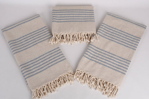 Organic Turkish Beach Towel - Sax Blue Striped