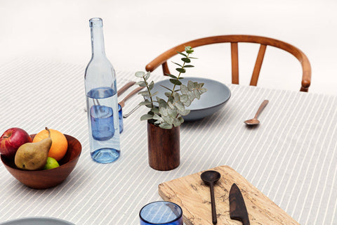 Dusty Blue Striped Tablecloth