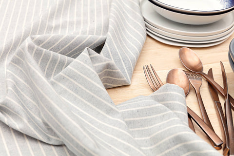 Dusty Blue Striped Tablecloth