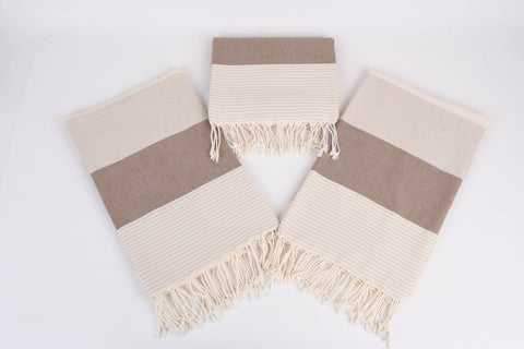 Organic Turkish Beach Towel - Brown Band Peshtemal