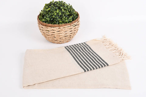 Organic Turkish Beach Towel - Black Striped Peshtemal