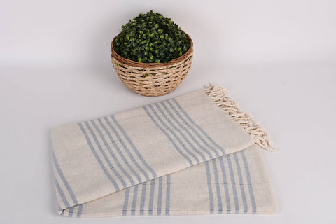 Organic Turkish Beach Towel - Sax Blue Striped