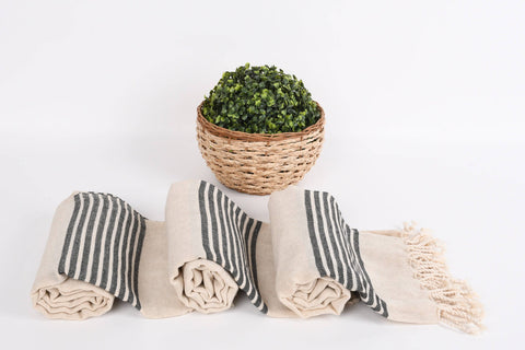 Organic Turkish Beach Towel - Black Striped Peshtemal