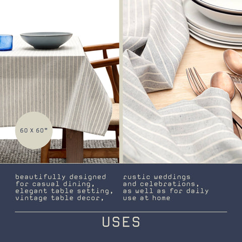 Dusty Blue Striped Tablecloth