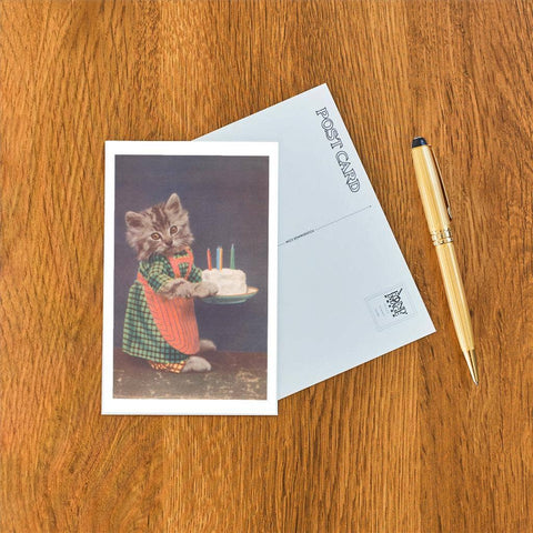 Postcard - Dressed Kitten with Birthday Cake
