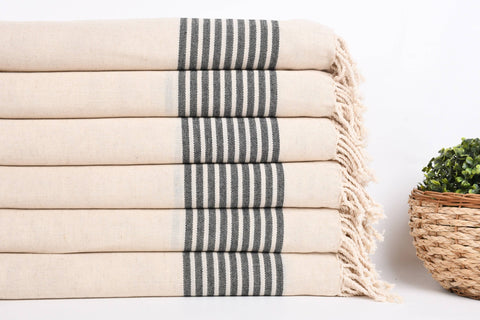 Organic Turkish Beach Towel - Black Striped Peshtemal