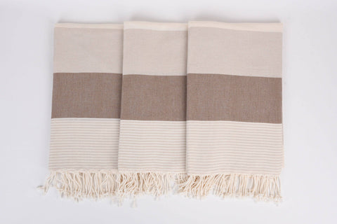 Organic Turkish Beach Towel - Brown Band Peshtemal