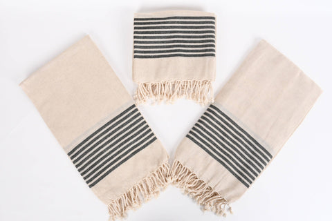 Organic Turkish Beach Towel - Black Striped Peshtemal