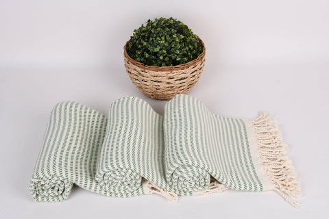 Organic Turkish Beach Towel - Green Striped