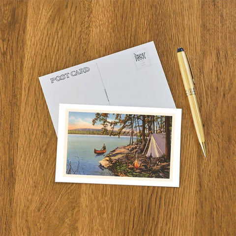 Postcard - Canoe Approaching Camp