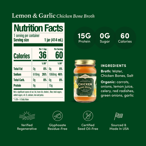 Lemon & Garlic Pasture-Raised Chicken Bone Broth 14oz