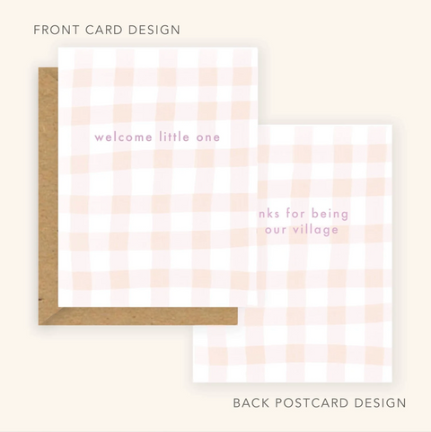 Family Card - Welcome Little One Pink + Village