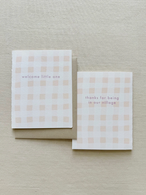 Family Card - Welcome Little One Pink + Village