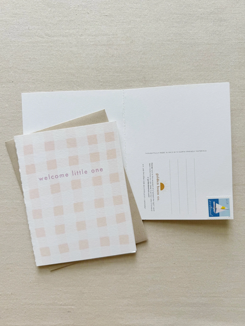 Family Card - Welcome Little One Pink + Village