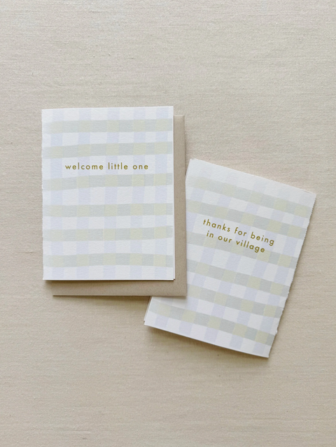 Family Card - Welcome Little One Blue + Village