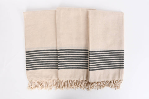 Organic Turkish Beach Towel - Black Striped Peshtemal