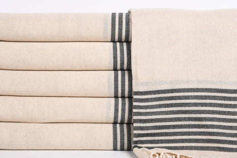 Organic Turkish Beach Towel - Black Striped Peshtemal