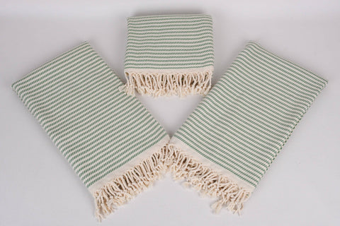 Organic Turkish Beach Towel - Green Striped