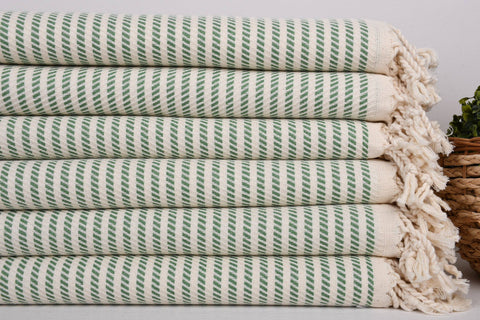 Organic Turkish Beach Towel - Green Striped