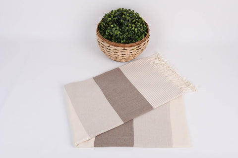Organic Turkish Beach Towel - Brown Band Peshtemal