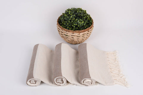 Organic Turkish Beach Towel - Brown Band Peshtemal