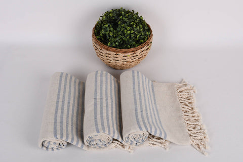 Organic Turkish Beach Towel - Sax Blue Striped