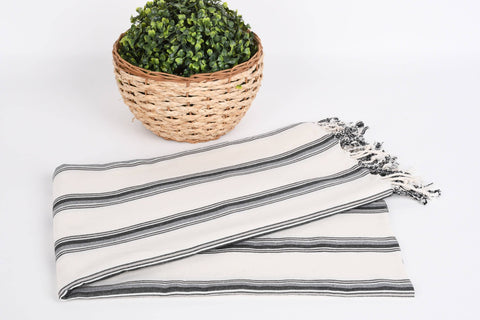 Organic Turkish Beach Towel - Grey + Black Peshtemal