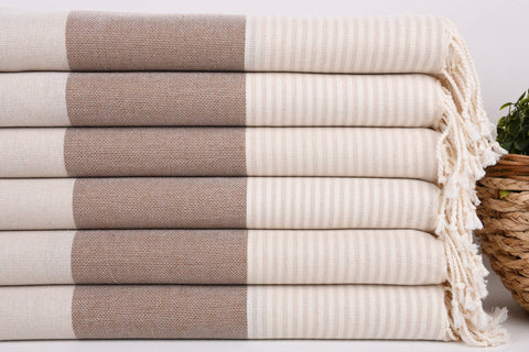 Organic Turkish Beach Towel - Brown Band Peshtemal