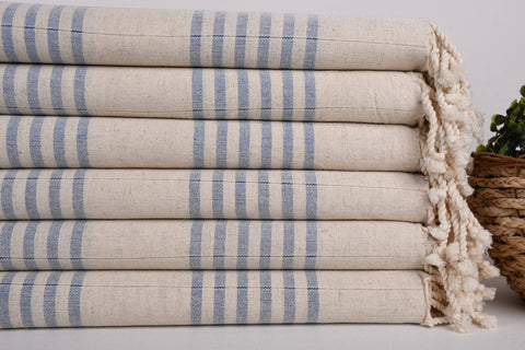 Organic Turkish Beach Towel - Sax Blue Striped